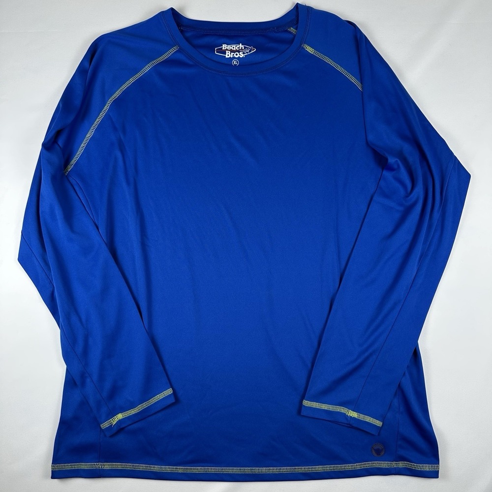 Beach Bros Men's XL Blue Long Sleeve Rash Guard Sun Shirt UPF Athletic Swim